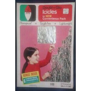 Vintage "Doubl Glo" Silver Icicle Strands 18" Tinsel With PAPER DOLL CUTOUTS